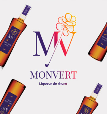 Monvert - logo, étiquette bouteille de liqueur, réalisé par bonbay agence de communication digitale et graphique à Bordeaux