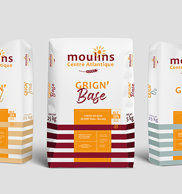 Les farines des Moulins Centre Atlantique - packaging, sac de farine, réalisé par bonbay agence de communication digitale et graphique à Bordeaux